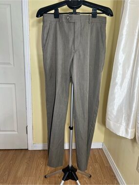Gala G Men’s Dress Pants – Gray Microfiber Polyester Flat Front Slacks